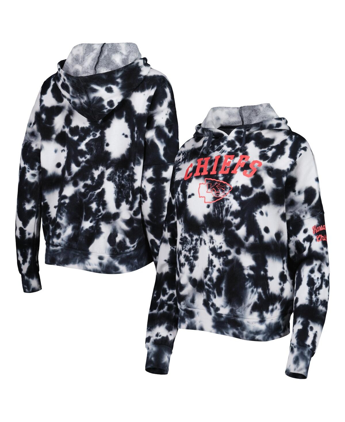 New Era Women's  Black Chicago Bulls Brushed Cotton Tie-dye Pullover Hoodie In Black