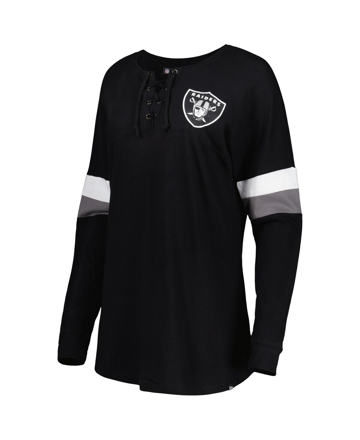Shop New Era Women's  Black Las Vegas Raiders Athletic Varsity Lace-up Long Sleeve T-shirt