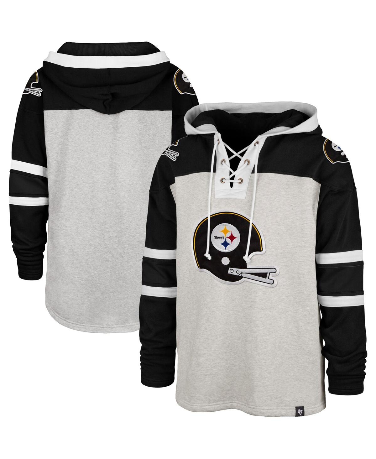 47 Brand Men's '47 Pittsburgh Steelers Gray Gridiron Lace-up Pullover Hoodie