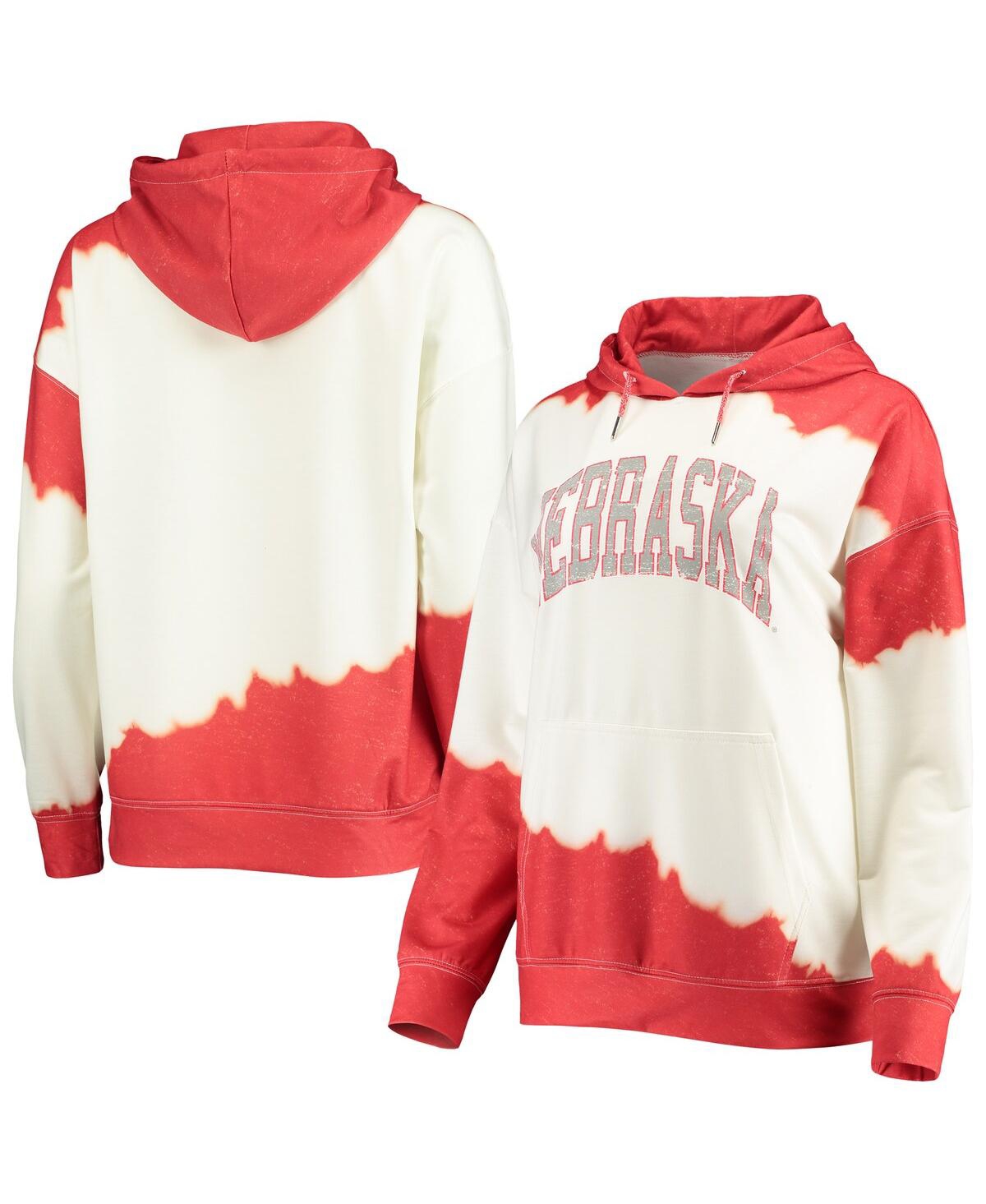 GAMEDAY COUTURE WOMEN'S GAMEDAY COUTURE WHITE, SCARLET NEBRASKA HUSKERS FOR THE FUN DOUBLE DIP-DYED PULLOVER HOODIE 