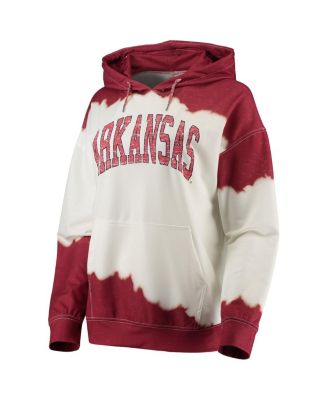 Women's White, Cardinal Arkansas Razorbacks For the Fun Double Dip-Dyed Pullover Hoodie