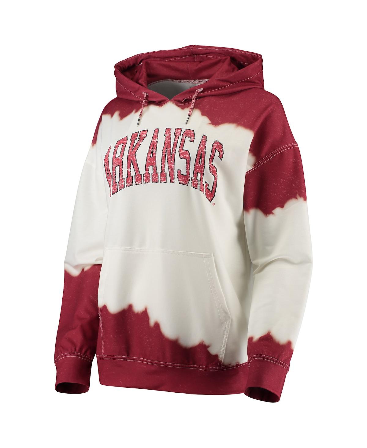 GAMEDAY COUTURE WOMEN'S GAMEDAY COUTURE WHITE, CARDINAL ARKANSAS RAZORBACKS FOR THE FUN DOUBLE DIP-DYED PULLOVER HOO 