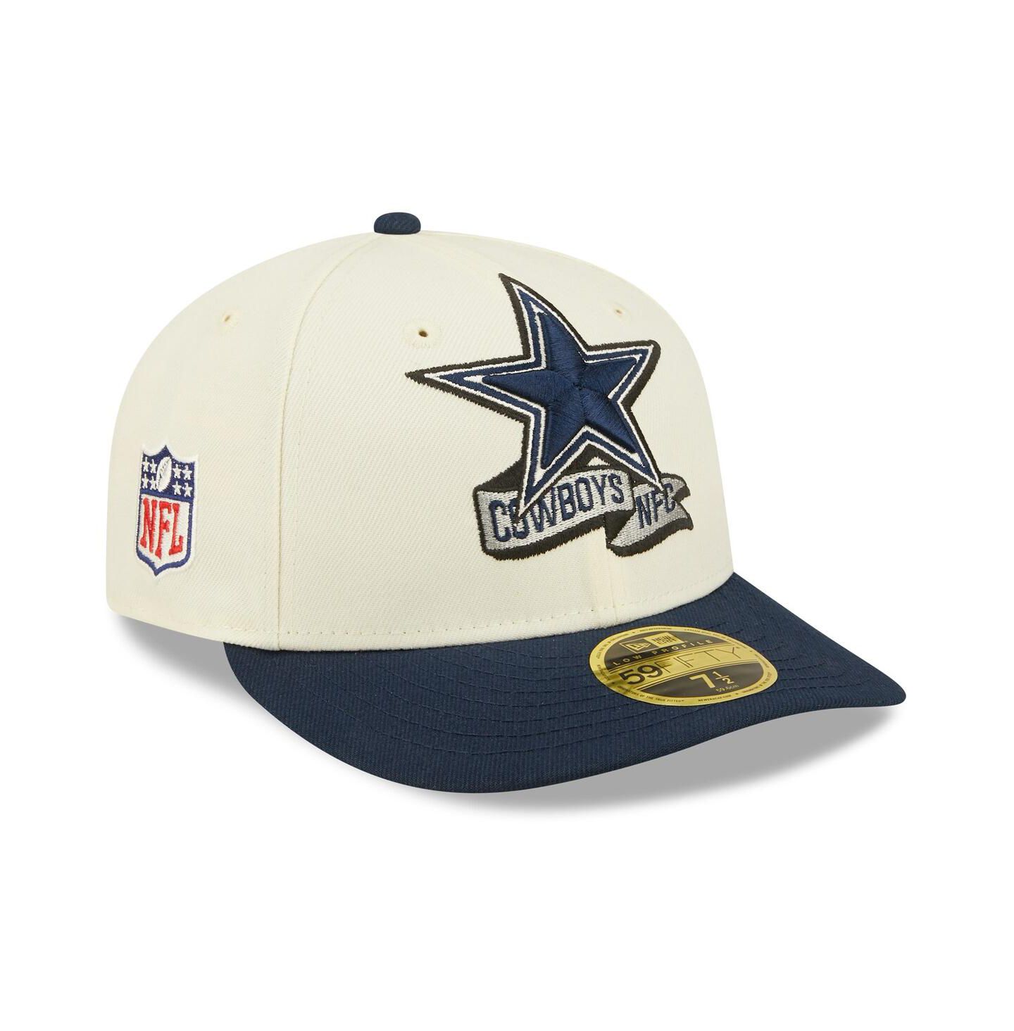 Мужская кепка New Era Cream, Navy Dallas Cowboys 2022 Sideline Low Profile 59FIFTY Fitted Hat — фото 2