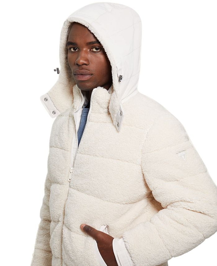 GUESS Men's Quilted Fleece Puffer Jacket with Removable Hood Macy's