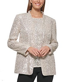 Women's Sequined Shawl-Collar Open-Front Jacket