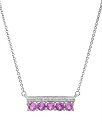 Amethyst (3/4 ct. t.w.) & Diamond (1/10 ct. t.w.) Bar 17" Pendant Necklace in Sterling Silver (Also in Lab-grown White Sapphire, Lab-grown Pink Sapphire, & Blue Topaz)