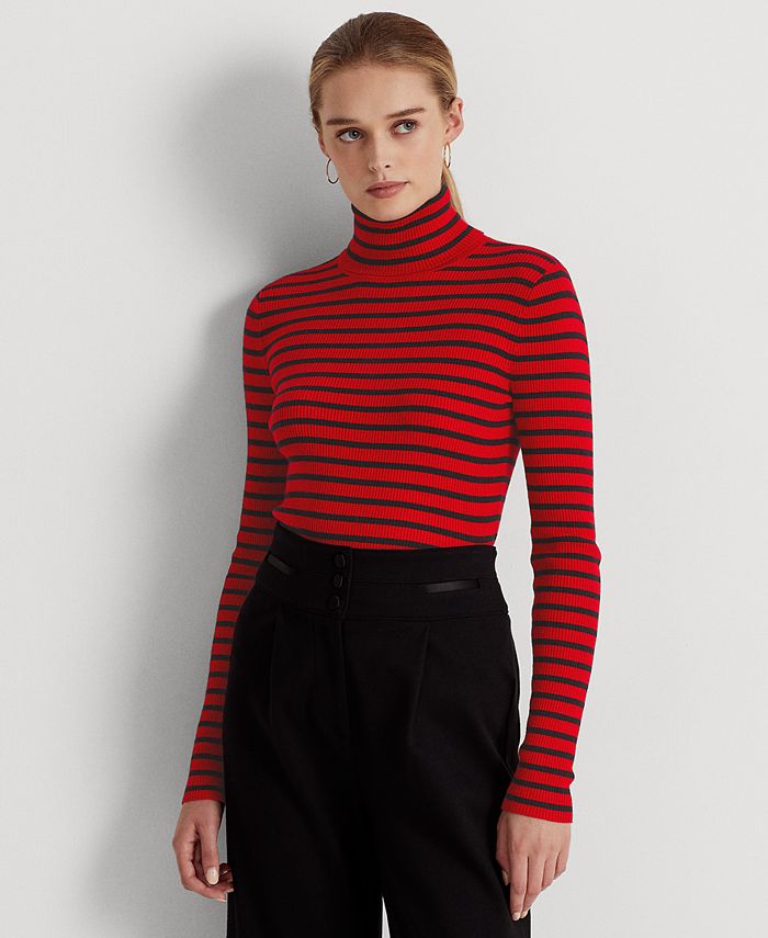Lauren Ralph Lauren Women's Striped Cotton-Blend Turtleneck Sweater - Macy's
