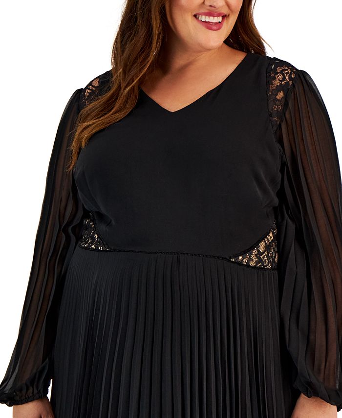 Taylor Plus Size Pleated Chiffon LaceInset ALine Dress Macy's