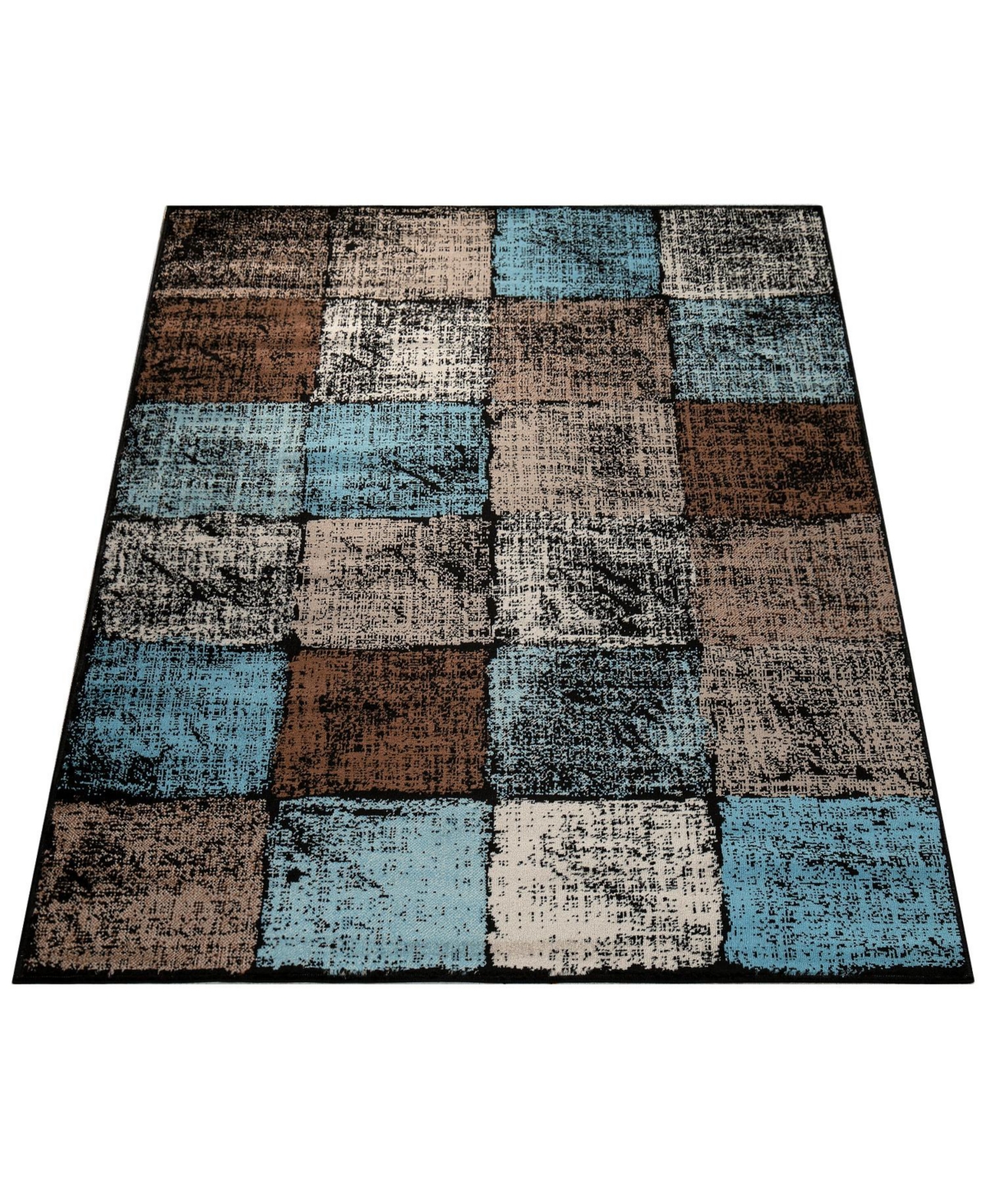 Metro Area Rug Checkered Pattern In Brown-Blue - 63" X 87"