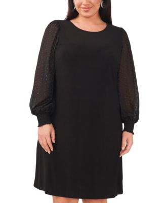 Plus Size Round-Neck Illusion-Sleeve Shift Dress