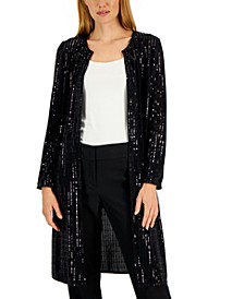 Women's Fixed-Sequin Collarless Duster Jacket