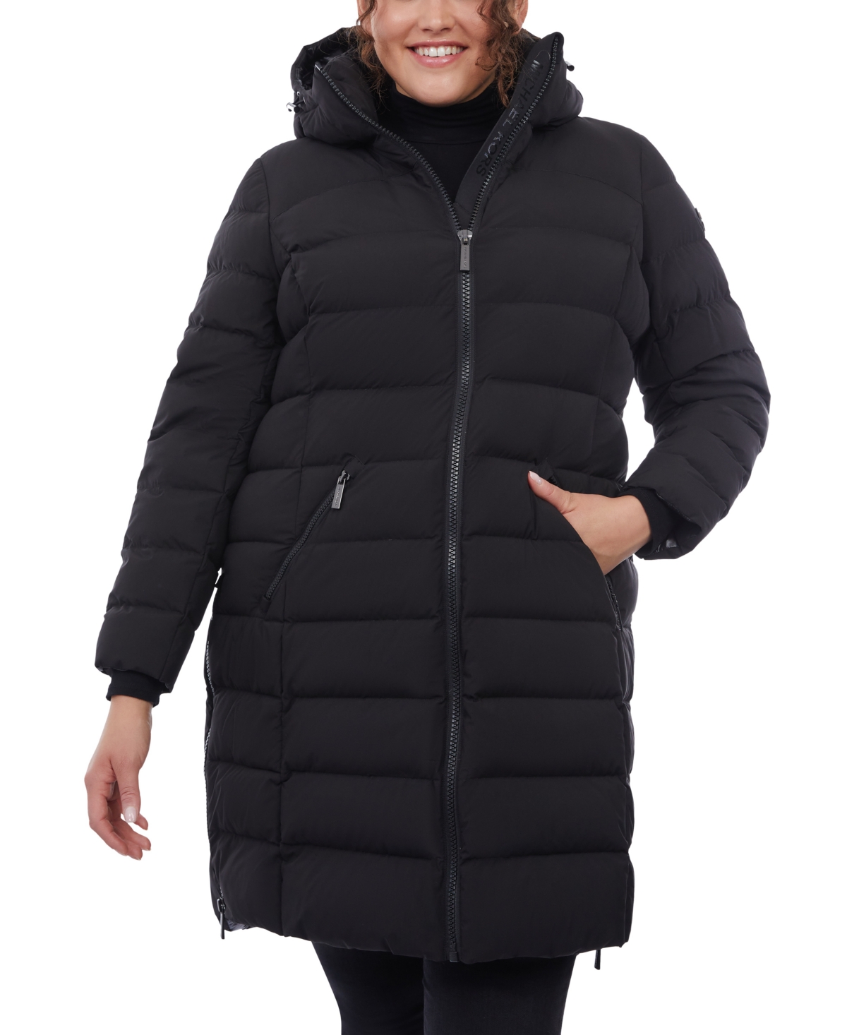 Shop Michael Kors Michael  Women's Plus Size Hooded Faux-leather-trim Puffer Coat, Created For Macy's In Black