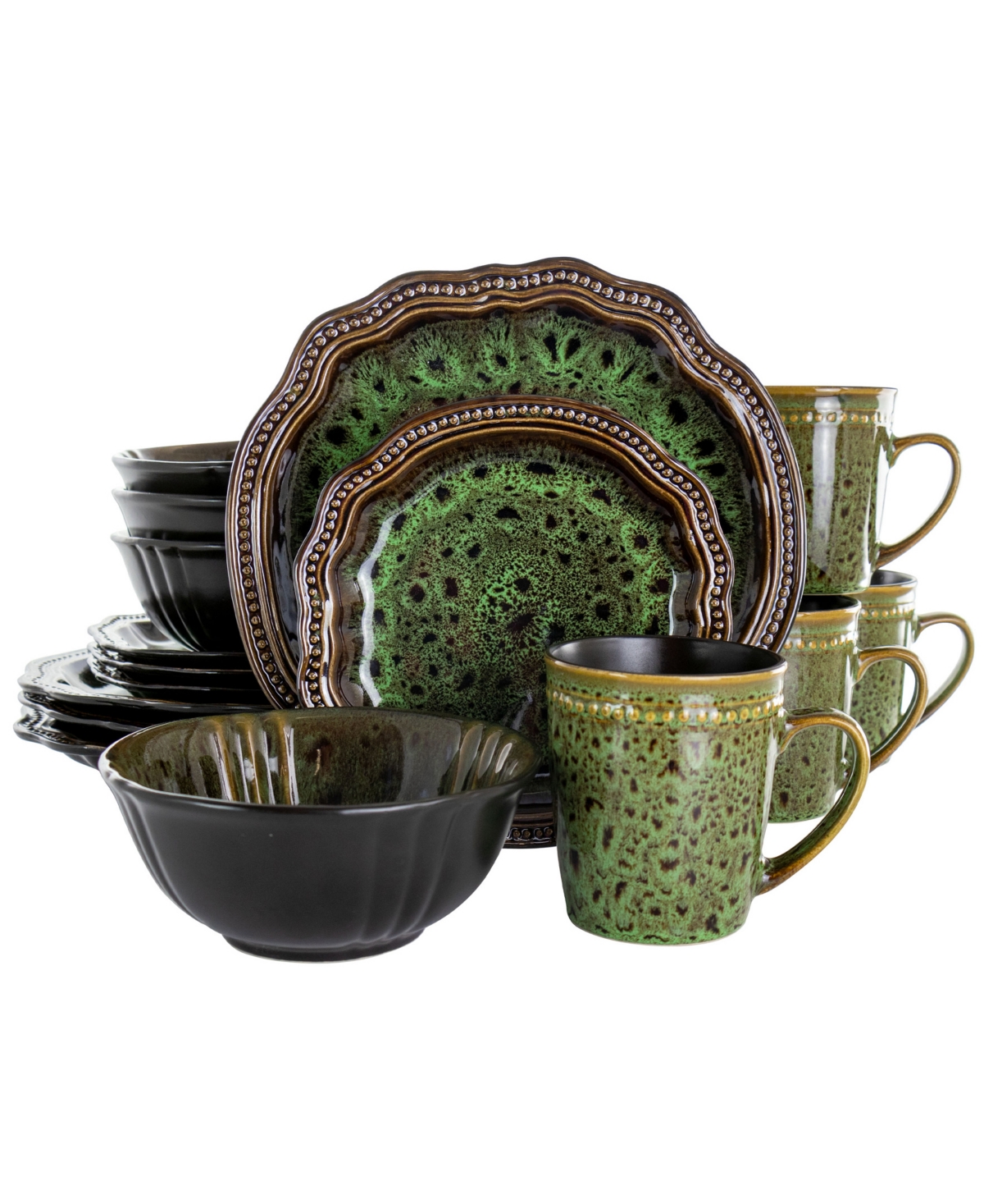 Scalloped Magdalena 16 Piece Stoneware Dinnerware Set, Service for 4 - Green