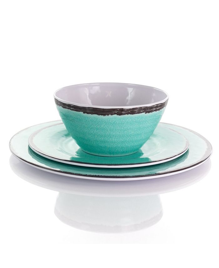 Elama Turquoise 12 Piece Lightweight Melamine Dinnerware Set, Service