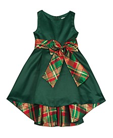 Rare Edition Toddler Girls Hi Low Skirt with Plaid Bow and Waistband Satin Dress