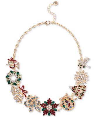 Charter Club - Gold-Tone Mixed Stone Yuletide Decoration Statement Necklace, 17" + 2" extender