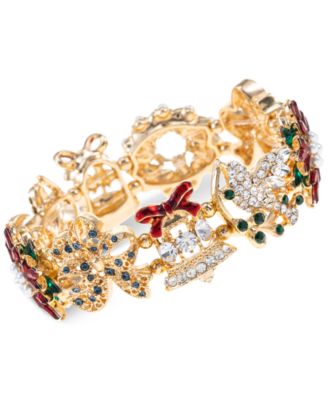 Charter Club - Gold-Tone Mixed Stone Yuletide Decoration Stretch Bracelet