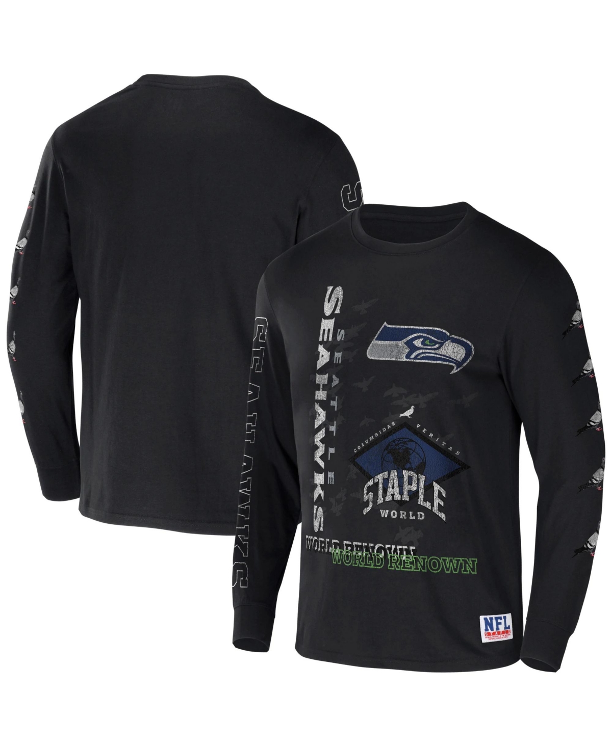 Nfl Properties Men's Nfl X Staple Black Seattle Seahawks World Renowned Long Sleeve T-shirt