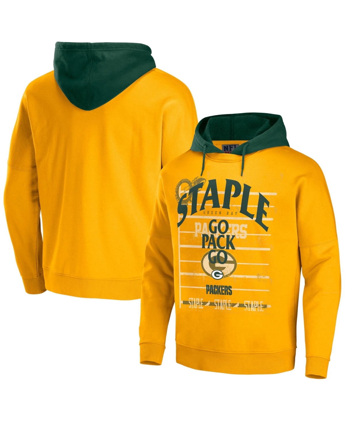 Nfl Properties Men's Nfl X Staple Yellow Green Bay Packers Oversized Gridiron Vintage-like Wash Pullover Hoodie