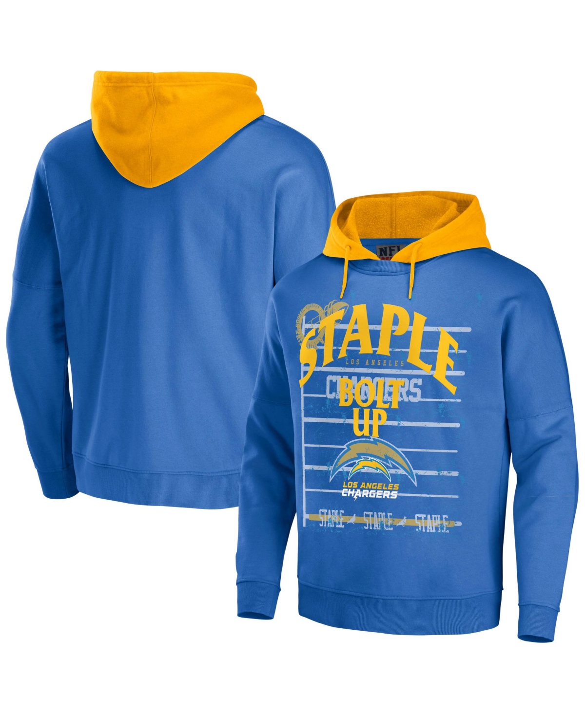 Men's Nfl X Staple Blue Los Angeles Chargers Oversized Gridiron Vintage-Like Wash Pullover Hoodie - Blue
