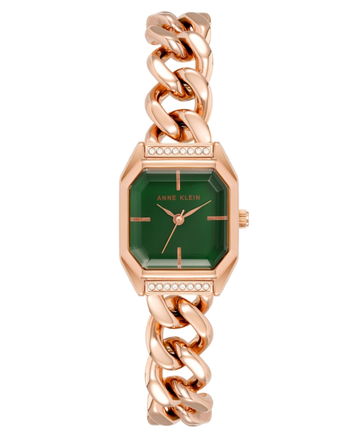 Anne Klein Women's Three-hand Quartz Rose Gold-tone Alloy Chain Bracelet Watch, 23mm In Rose Gold-tone,green