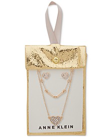 Gold-Tone 2-Pc. Set Pavé Crystal Heart Pendant Necklace & Earrings