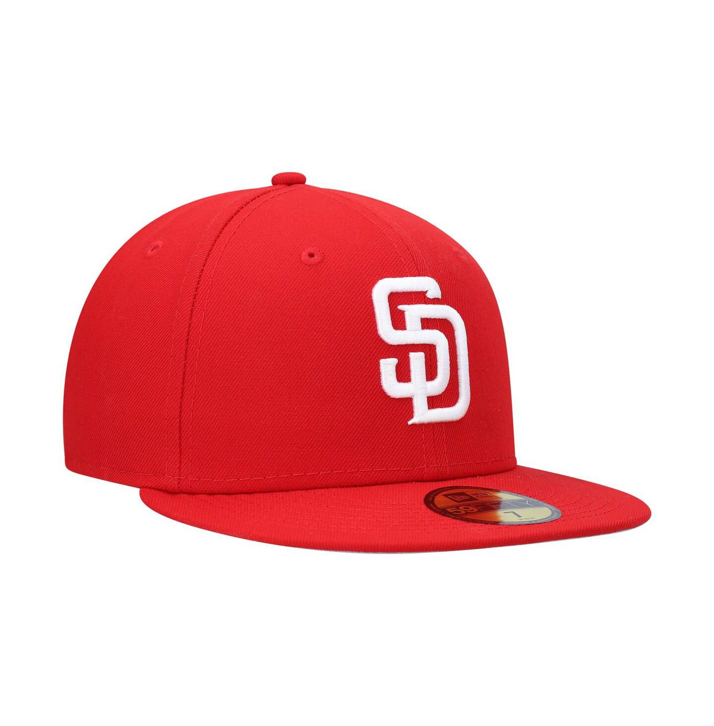 Мужская кепка New Era Red San Diego Padres Logo White 59FIFTY Fitted Hat — фото 3