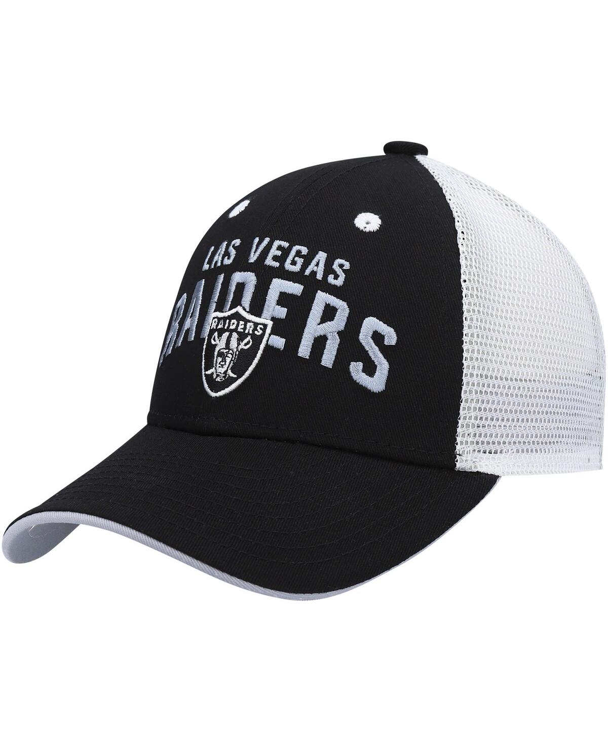 Outerstuff Babies' Preschool Boys Black, White Las Vegas Raiders Core Lockup Mesh Back Snapback Hat In Black,white