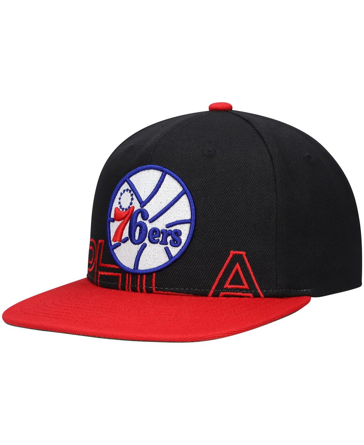 Mitchell & Ness Men's  Black, Red Philadelphia 76ers Hardwood Classics Low Big Face Snapback Hat In Black,red