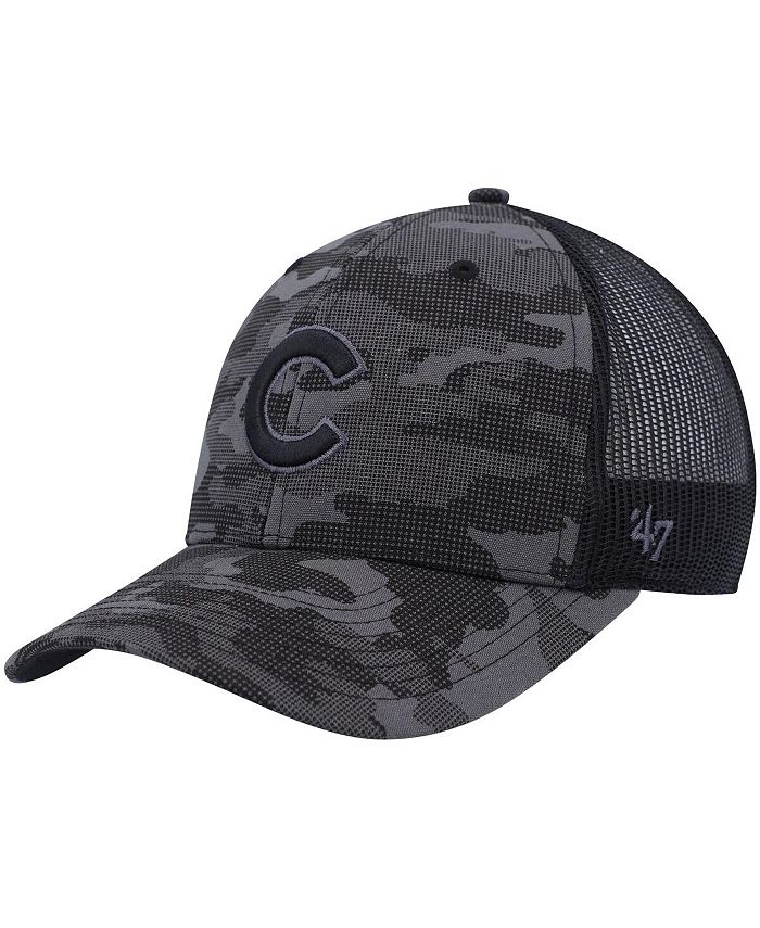 Chicago Cubs 47 Brand Charcoal Camo Trucker Black Mesh Snapback Hat