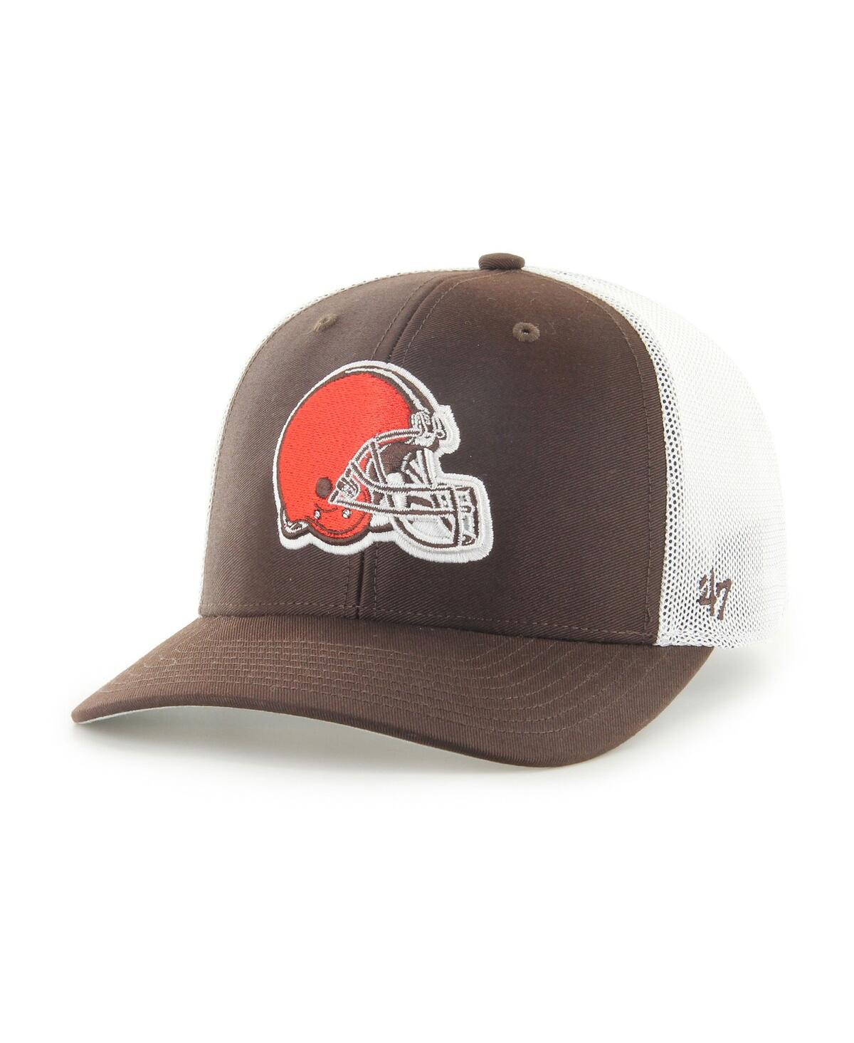47 Brand Men's ' Brown And White Cleveland Browns Trophy Trucker Flex Hat In Brown,white