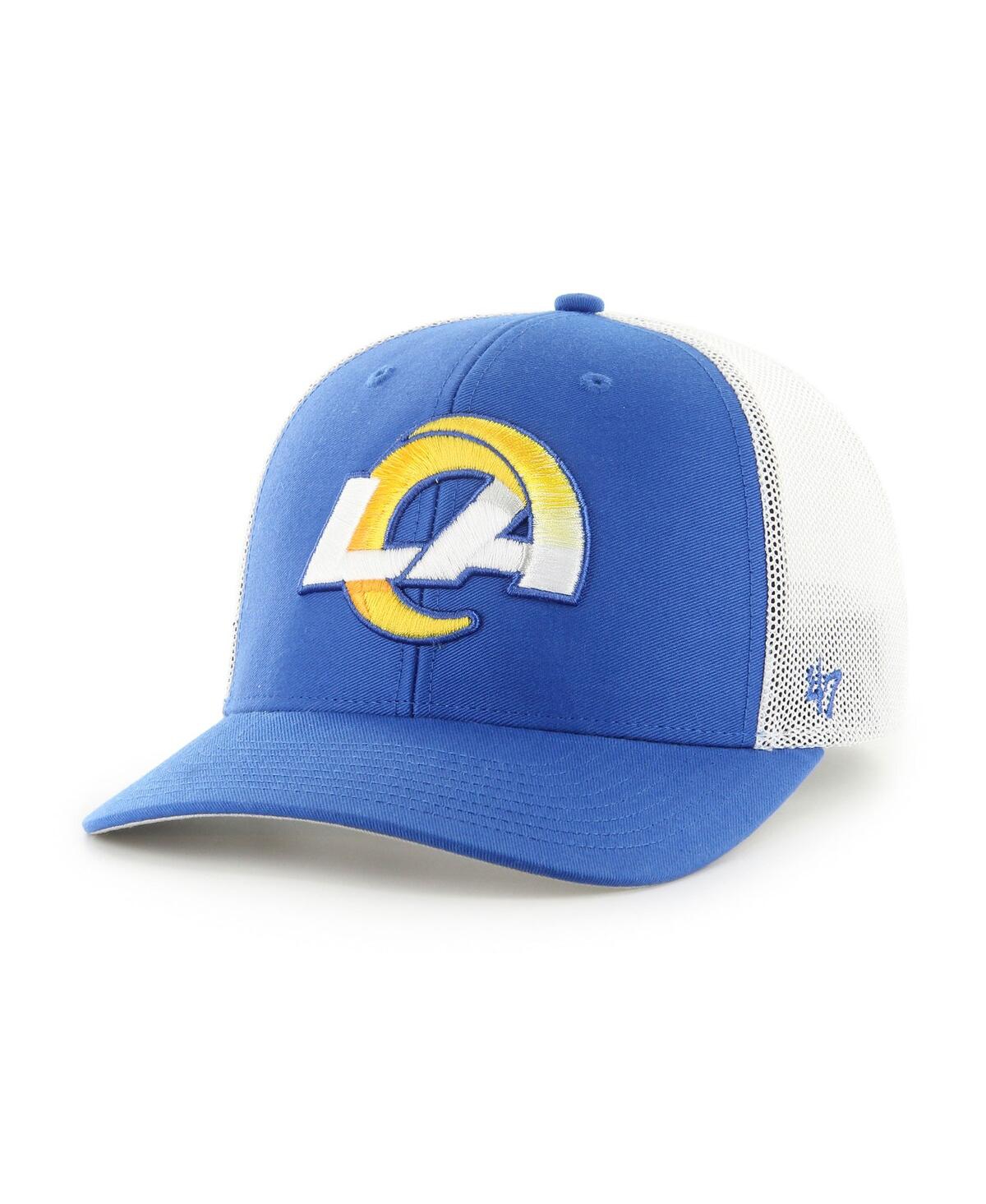 47 BRAND MEN'S '47 BRAND ROYAL AND WHITE LOS ANGELES RAMS TROPHY TRUCKER FLEX HAT 