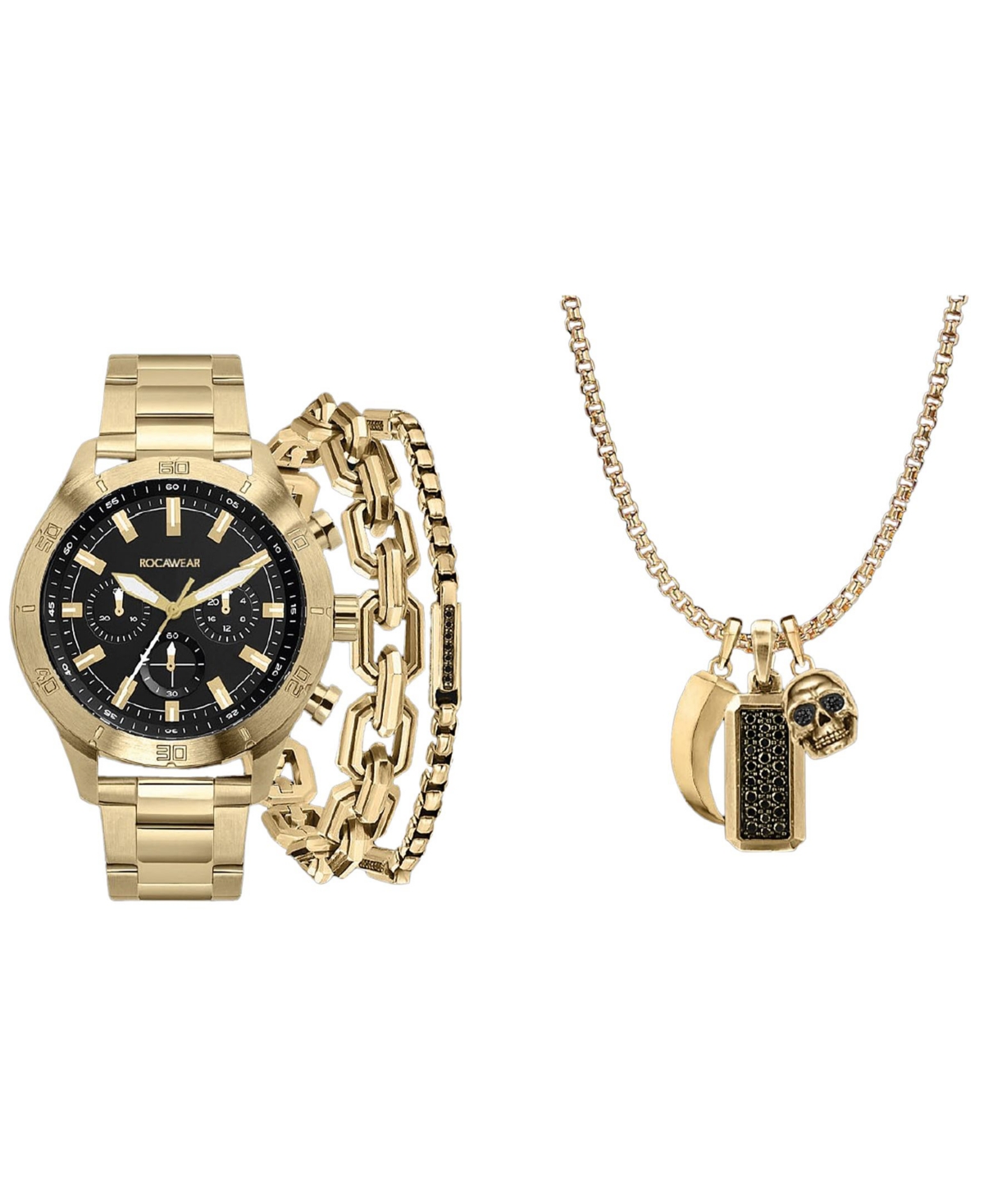 Men's Shiny Gold-Tone Metal Bracelet Watch 49mm Set - Gold-Tone