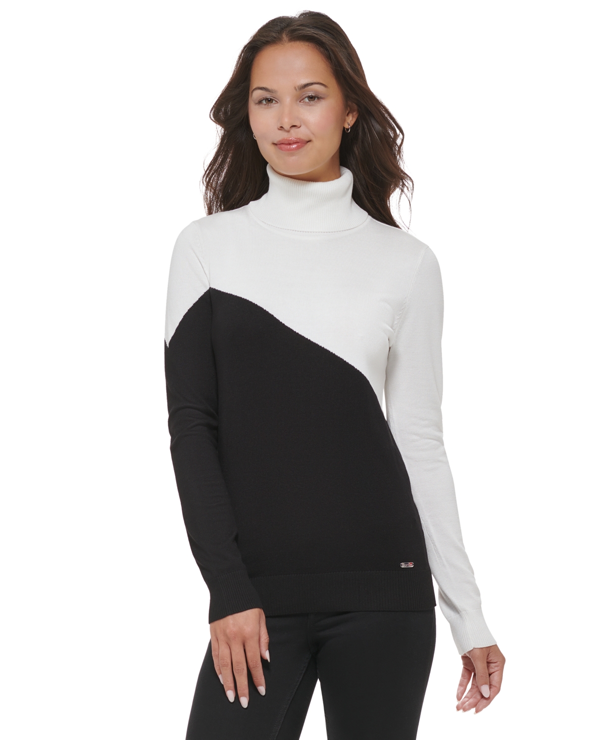 CALVIN KLEIN ASYMMETRICAL COLORBLOCK TURTLENECK SWEATER