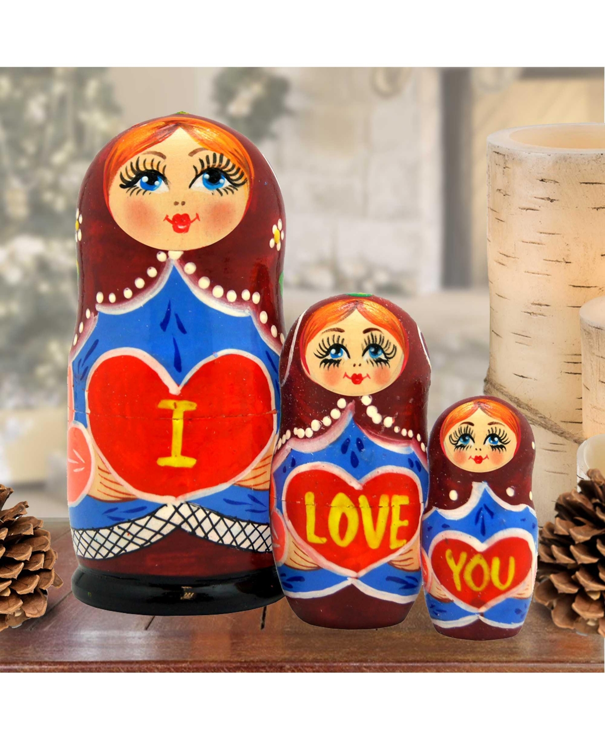 G.debrekht I Love You Matreshka Holiday Nesting Hand-painted Doll, Set Of 3 In Multi Color
