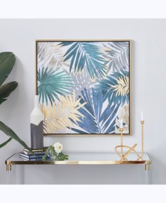 Canvas Coastal Leaves Framed Wall Art, 32" x 1" x 32"