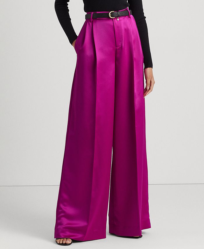 High Rise Pleated Satin Wide-Leg Trousers