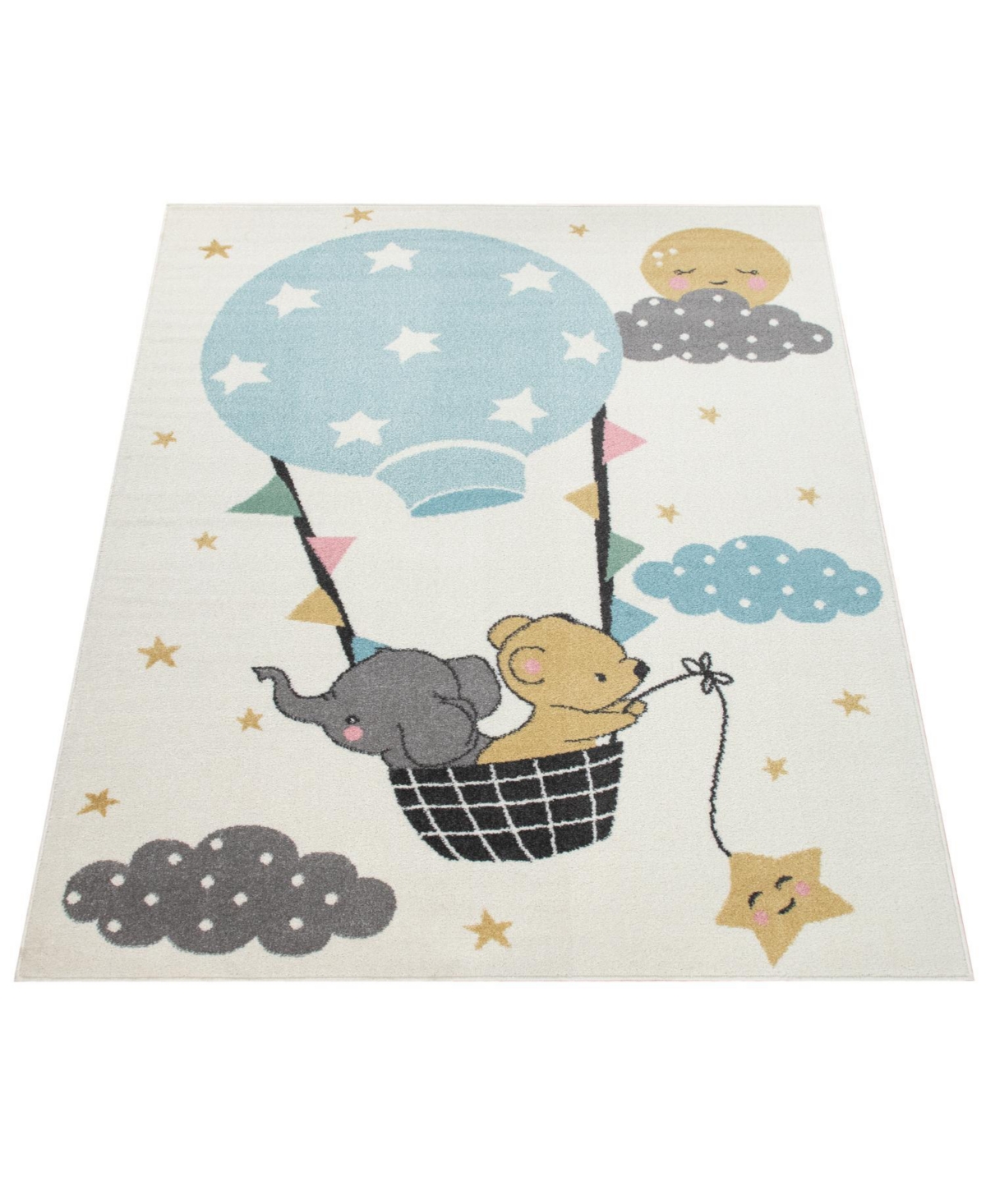 Nursery Rug Nino Elephant & Bear Adventurers In Cream - 79" X 110"