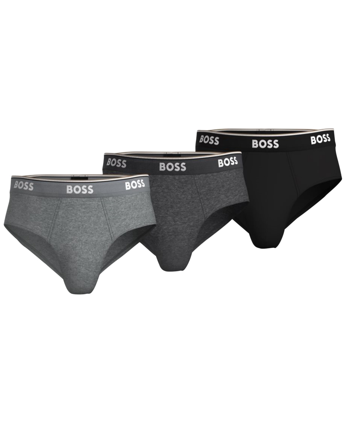 Boss by Hugo Boss Men's Power 3-Pk. Tipped Logo Waistband Briefs - Gray