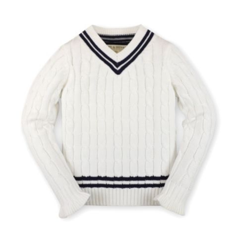 Свитер Hope & Henry Long Sleeve V-Neck Cricket для девочек-малышей, цвет: Белый / Тёмно-синий