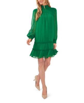 CeCe Women's Long Sleeve Mock-Neck Ruffle Hem Dress - Macy's