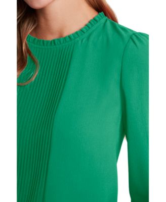 Women's Long Sleeve Smocked Cuff Pin-Tuck Front Blouse