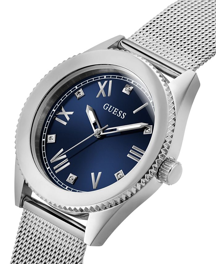 GUESS Men's SilverTone Stainless Steel Mesh Bracelet Watch 44mm Macy's
