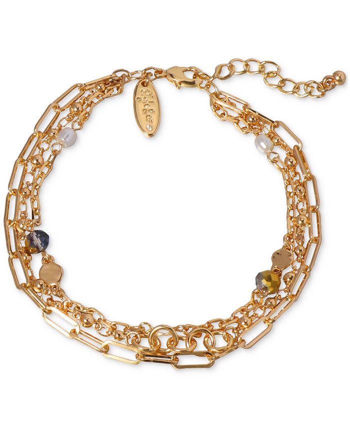 Style & Co GoldTone Mixed Chain Beaded MultiRow Ankle Bracelet