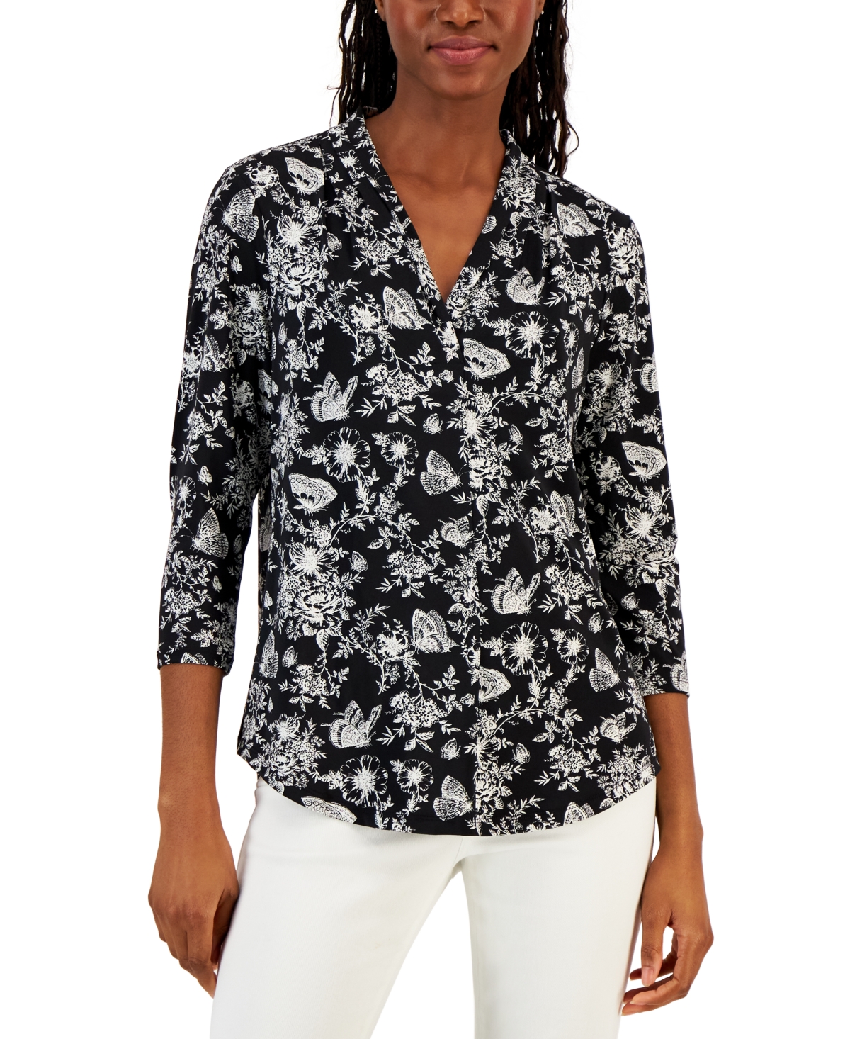 Petite Printed Surplice V Neck Blouse Created For Macy s Macys