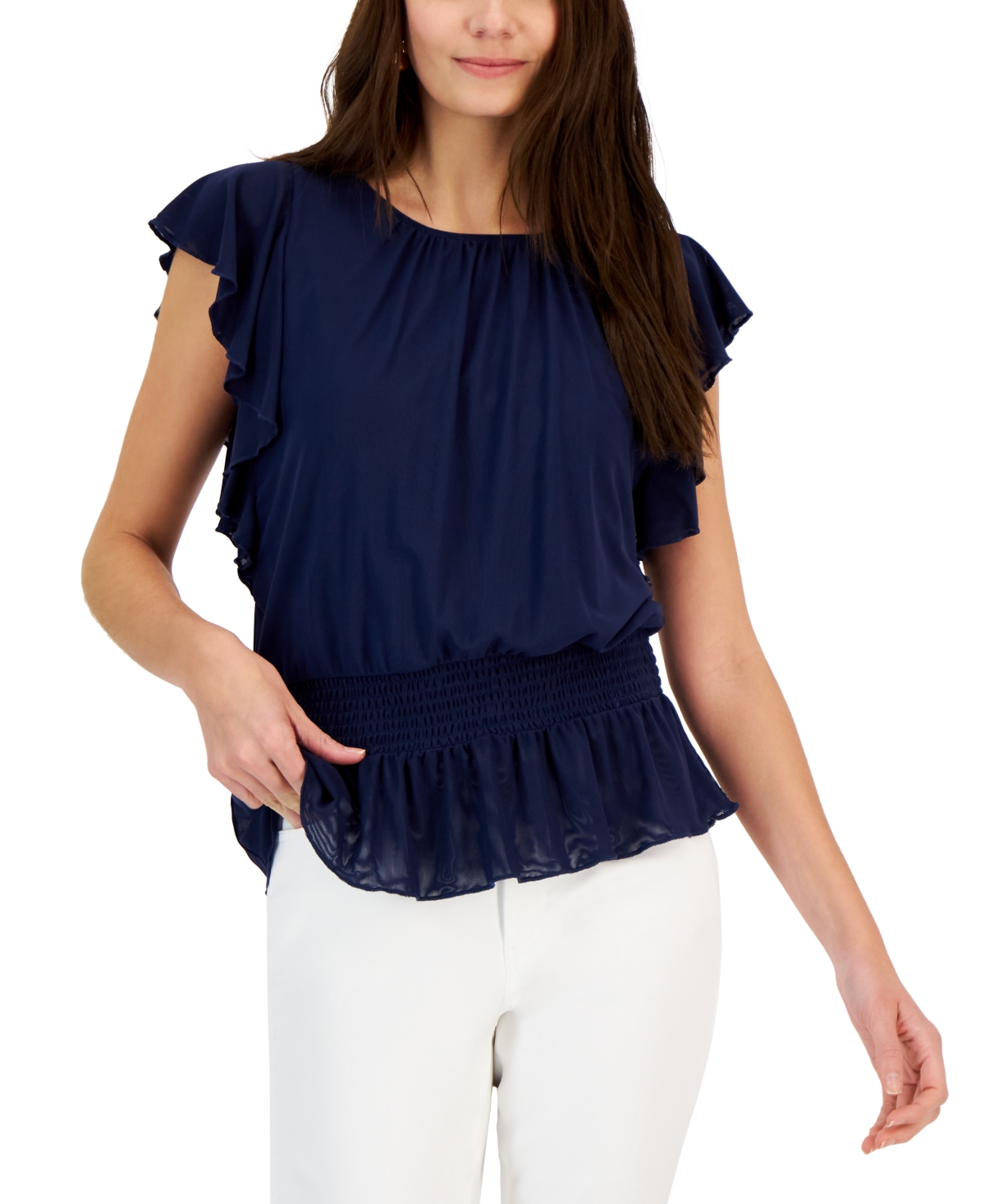 Inc International Concepts Women's Flutter-Sleeve Peplum Top, Created for Macy's