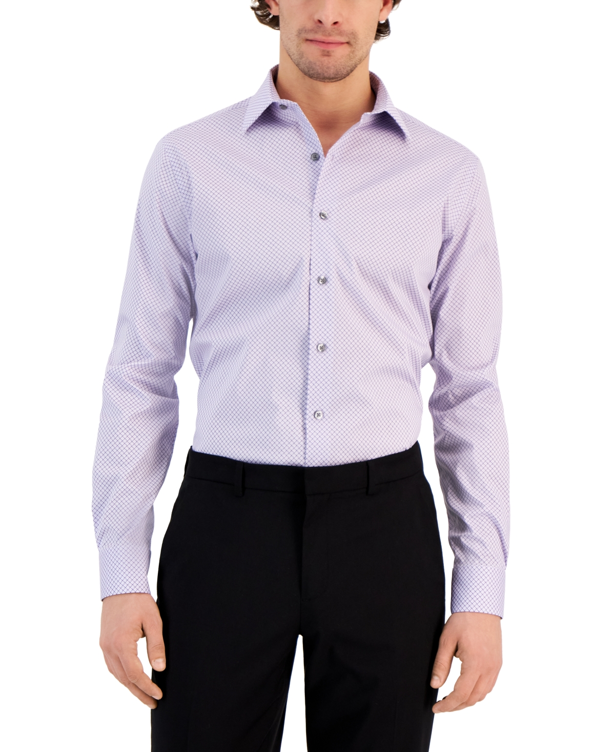 Alfani Men's Slim Fit 2-way Stretch Stain Resistant Puzzle Print Dress Shirt, Created For Macy's In Lavender Purple