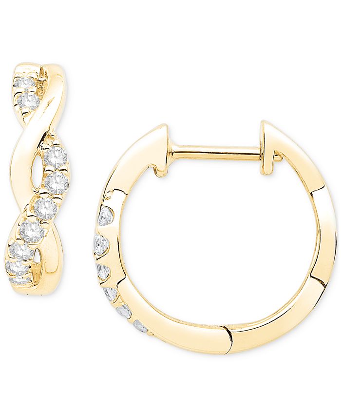 Macy's Diamond Braided Hoop Earrings (1/5 ct. t.w.) in 14k Yellow Gold ...