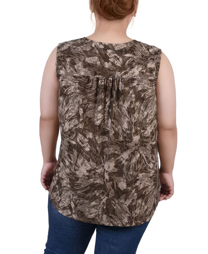 NY Collection Plus Size Sleeveless Jacquard Y Neck Top - Macy's