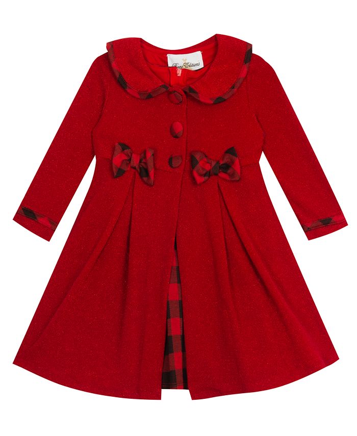 Rare Editions Little Girls Knit Coat with Buffalo Check Dress Set - Macy's